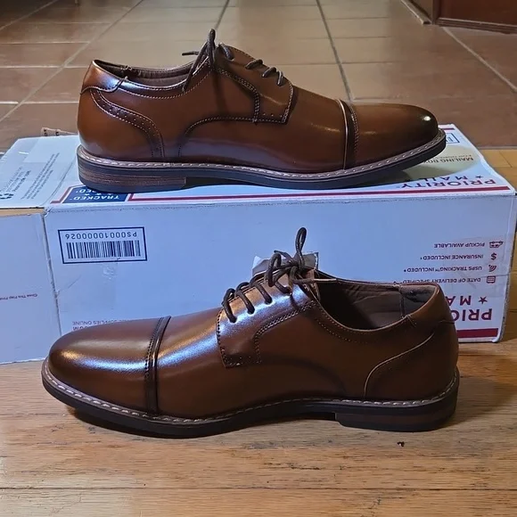 Nunn Bush Men's Centro Fles Plain Toe Oxford Cognac Leather Synthetic Size 9.5W - Picture 1 of 10
